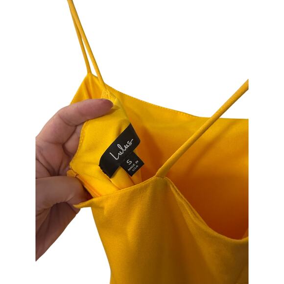 NEW! Lulus S Golden Yellow Bodycon Mini Dress $78 Strappy Stretch Sexy Mustard - Picture 4 of 9